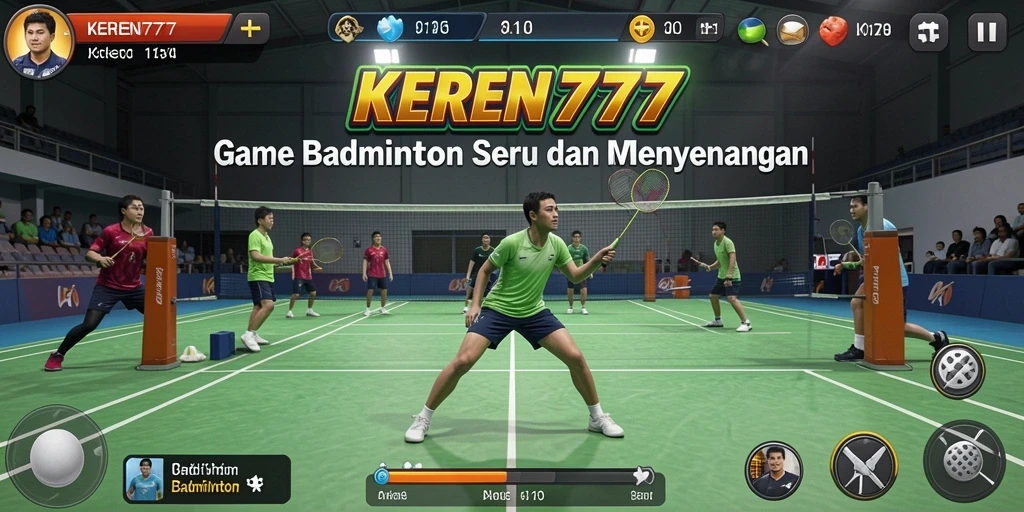 Tampilan antarmuka KEREN777 dengan karakter Badminton yang dinamis.