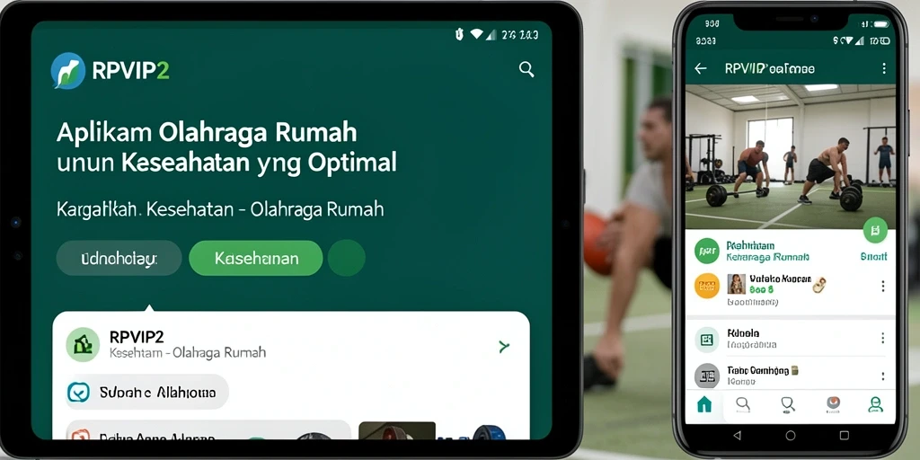 Screenshot antarmuka aplikasi RPVIP2 dengan fitur latihan olahraga rumah.