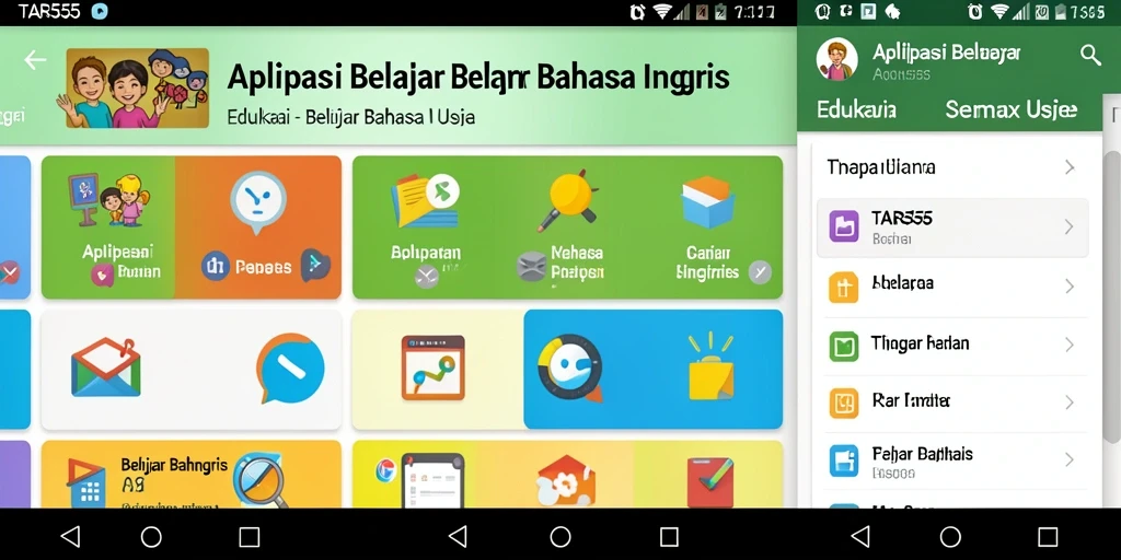 Antarmuka aplikasi TAR555 untuk belajar bahasa Inggris yang interaktif.