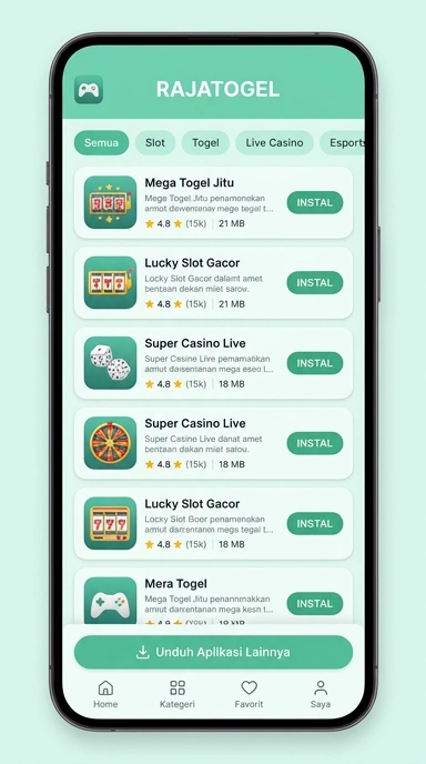 Tampilan katalog aplikasi rajatogel