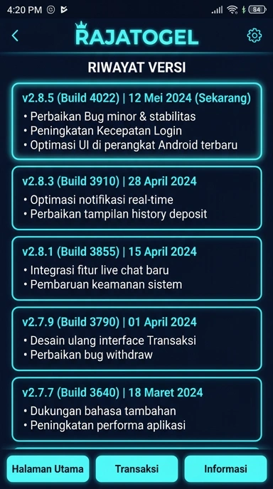 Tampilan riwayat versi rajatogel